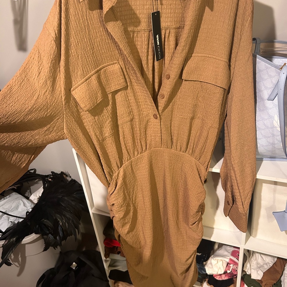 Tan Long Sleeve Dress